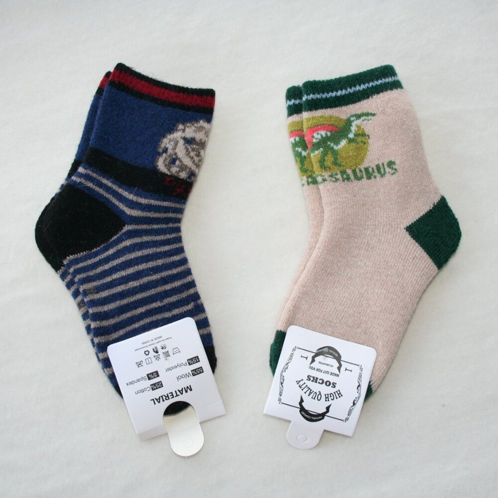 SOCK LOT 🍁 NWT 2 PAIR SUPER-SOFT DINO SOCKS BOYS Sz 9 - 11 COMFY WARM DINOSAUR